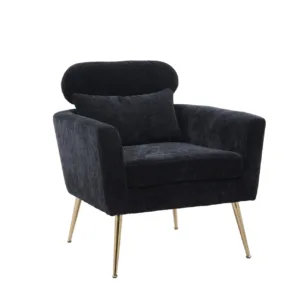Morelli Black Chenille Velvet Gold Wing Chair