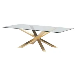 Vortex Smoked Glass Gold Dining Table 200cm