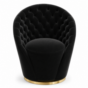 Capitone Black Velvet Brass Swivel Chair