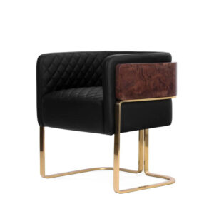 Gallineux Black Leather Walnut Brass Dining Chair