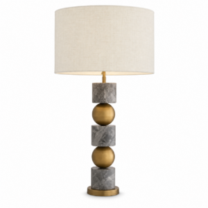 Brassiere Grey Marble Brass Table Lamp with Cream Shade