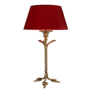 Serpentis Vintage Brass Table Lamp with Rouge Shade