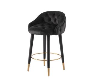 Chesterfield Black Velvet Brass Counter Stool