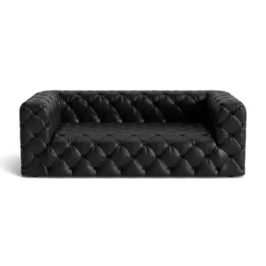 Chesterfield Black Leather Tufted Sofa 195cm
