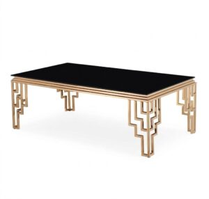 Regency Black Glass Brass Coffee Table