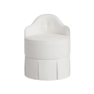 Elegant white armchair with pleated skirt design.