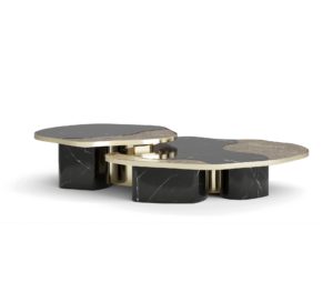Ophelia Nero Marble Brass Coffee Table Set