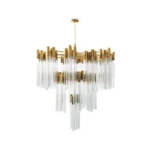 Waterfall Brass Crystal Large Chandelier