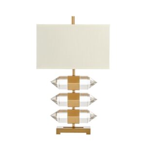 Crystalline Crystal Brass Table Lamp with Cream Linen Shade