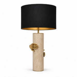 Vengeance Travertine Brass Table Lamp with Black Shade