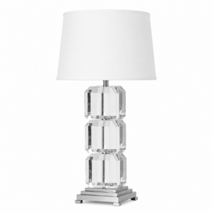 Mont Blanc Crystal Nickel Table Lamp with White Linen Shade