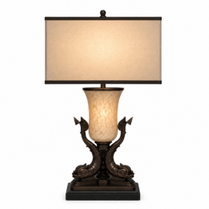 Draper Bronze Alabaster Table Lamp with Beige Shade