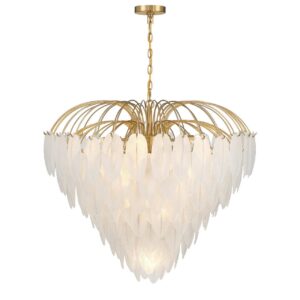 Plume Frosted Glass Brass Large Chandelier
