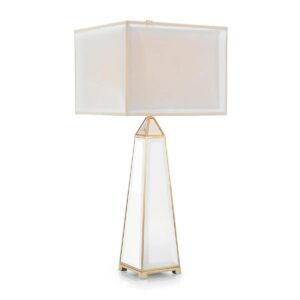 Premier Glass Obelisk Brass Table Lamp with Organza Shade