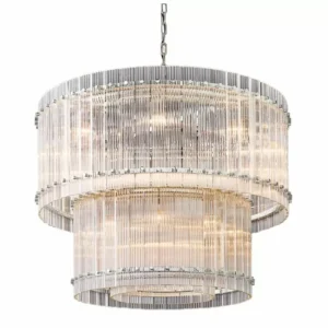 Linear Fluted Glass Nickel Chandelier