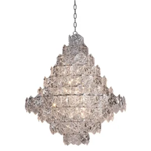Tiffany Glass Nickel Large Chandelier