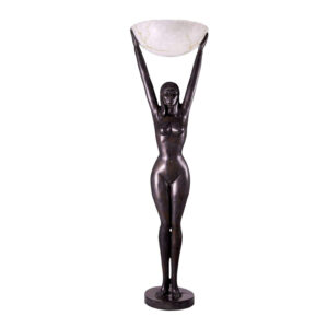 Vertier Bronze Sculpture Floor Lamp with Alabaster Shade