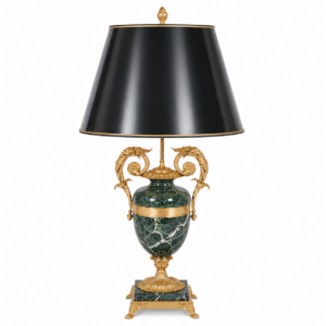 Antiko Alpine Verdi Marble Brass Table Lamp with Black Shade