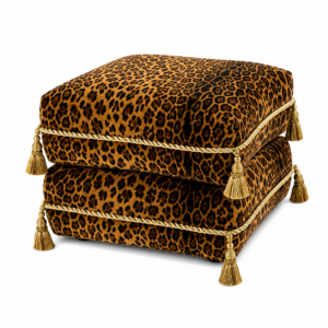 Gilded Leopard Velvet Tassel Accent Stool