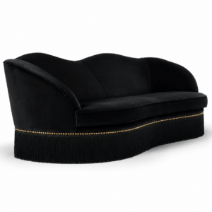 Panomo Black Velvet Fringe Sofa 242cm