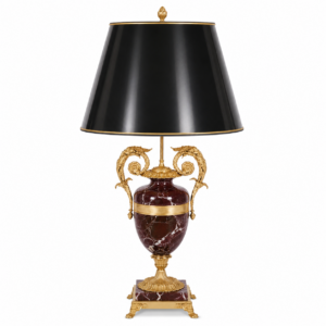 Antiko Rosso Levanto Marble Brass Table Lamp with Black Shade