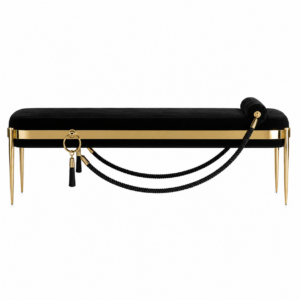 Stanchion Black Velvet Brass Tassel Bench