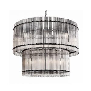Linear Fluted Glass Bronze Chandelier