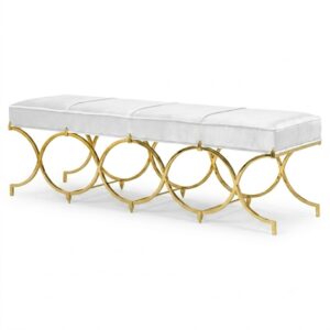Gloria White Velvet Gold Bench
