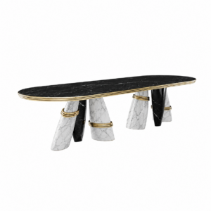 Kingston Nero Marble Brass Dining Table