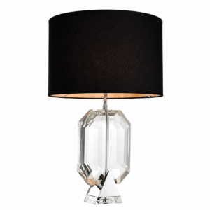 Diamond Crystal Nickel Lamp with Black Linen Shade