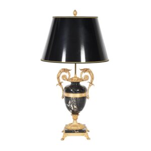 Antiko Portoro Marble Brass Lamp with Black Shade