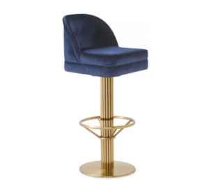 Audubon Blue Velvet Brass Swivel Counter Stool
