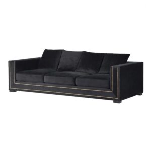 Regis Pillow Black Chenille Velvet Brass Sofa 110cm