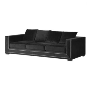Regis Pillow Black Chenille Velvet Nickel Sofa 240cm