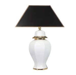 Bayside White Gold Ceramic Lamp with Black lamp shade
