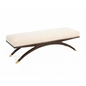 Cipriani Beige Boucle Brown Oak Brass Bench