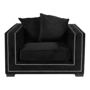 Regis Pillow Black Chenille Velvet Nickel Armchair Sofa