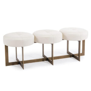 Roland Off White Leather Antique Brass Bench