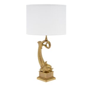 Dolphine Brass Lamp with White Shade 70cm