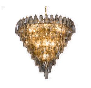 Vertier Smoked Fluted Glass Brass Large Chandelier
