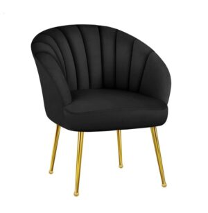Black velvet chair with gold legs.