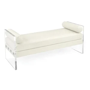 Grand Ivory Velvet Lucite Chrome Bolster Bench