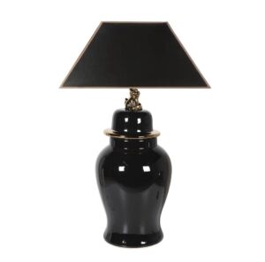 Imperial Lion Black Gold Ceramic Table Lamp with Black Shade