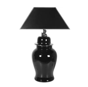 Imperial Lion Black Silver Ceramic Table Lamp with Black Shade