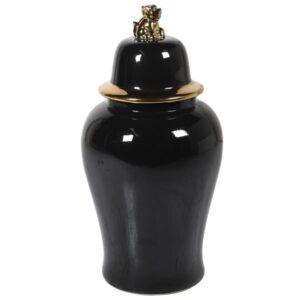 Imperial Lion Black Glazed Ceramic Large Jar