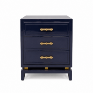 Marcus Navy Lacquer Brass Bedside Table
