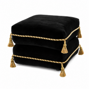 Gilded Black Velvet Tassel Accent Stool