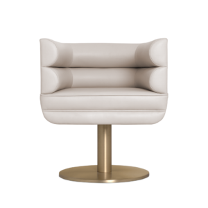 Luxor Cream Leather Brass Swivel Dining Chair