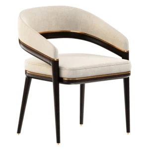 Elegant wooden armchair with beige upholstery.