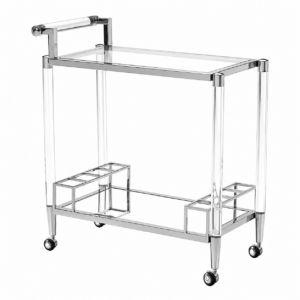 Beverley Lucite Nickel Mirror Bar Cart